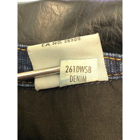 Vtg PELLE PELLE Denim Shirt Jacket Men's 4XL Dark Wash Fade Button Leather Trim - Picture 13 of 13